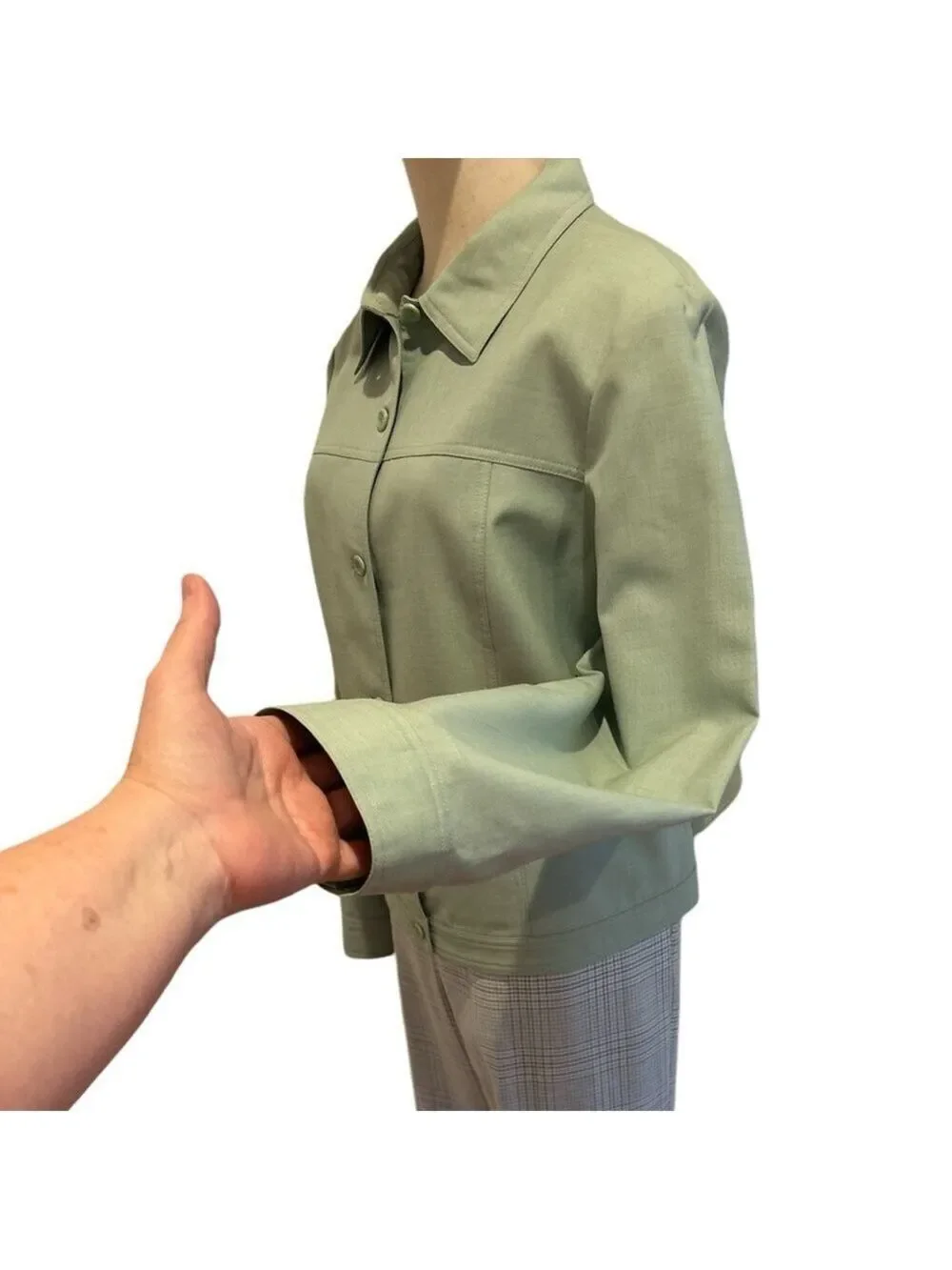 VTG PENDLETON WOOL GREEN JACKET & MATCHING GLEN PLAID STRAIGHT LEG PANTS SZ 16